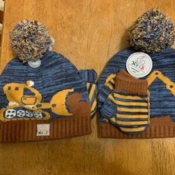 Not Your Grandma's Blanket Bulldozer Beanie and Mittens Set (Baby Boy) - Picture 1 of 6